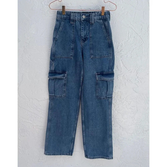 BDG Urban Outfitters Skate Womens High Waist Trouser Cargo Jeans Blue Sz W24 L32 - Picture 1 of 11
